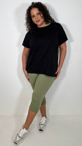 CurveWow Basic Cropped Leggings Khaki