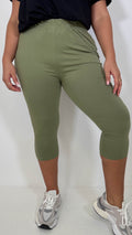 CurveWow Basic Cropped Leggings Khaki