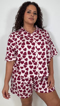 CurveWow Heart Print Shirt & Short Pyjama Set Pink