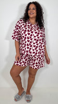 CurveWow Heart Print Shirt & Short Pyjama Set Pink