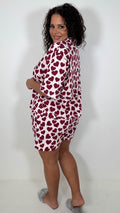 CurveWow Heart Print Shirt & Short Pyjama Set Pink
