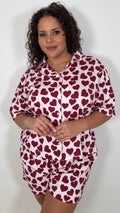 CurveWow Heart Print Shirt & Short Pyjama Set Pink