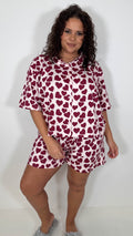 CurveWow Heart Print Shirt & Short Pyjama Set Pink