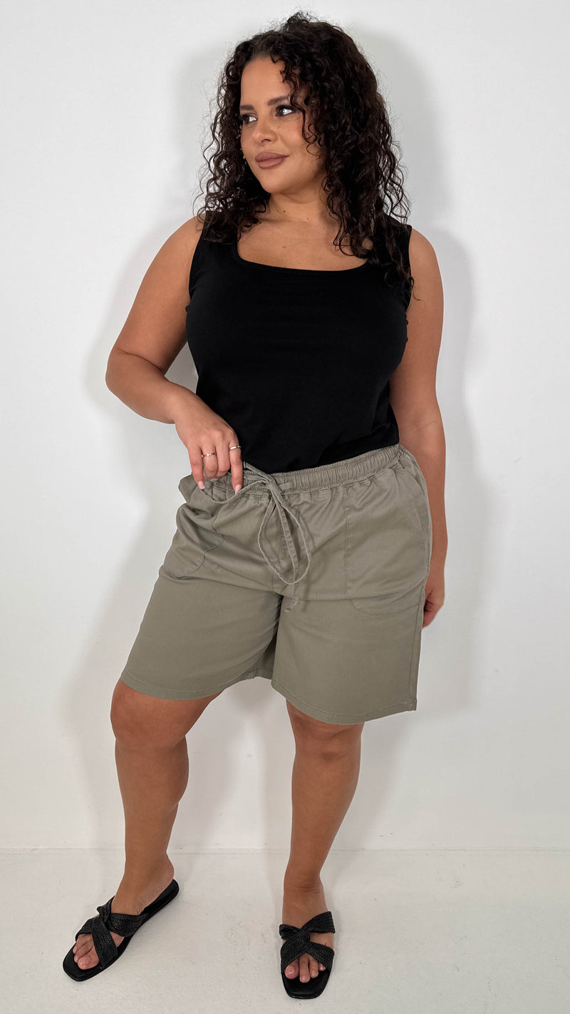 CurveWow Chambray Shorts Khaki