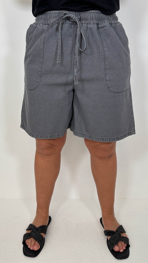 CurveWow Chambray Shorts Grey Wash