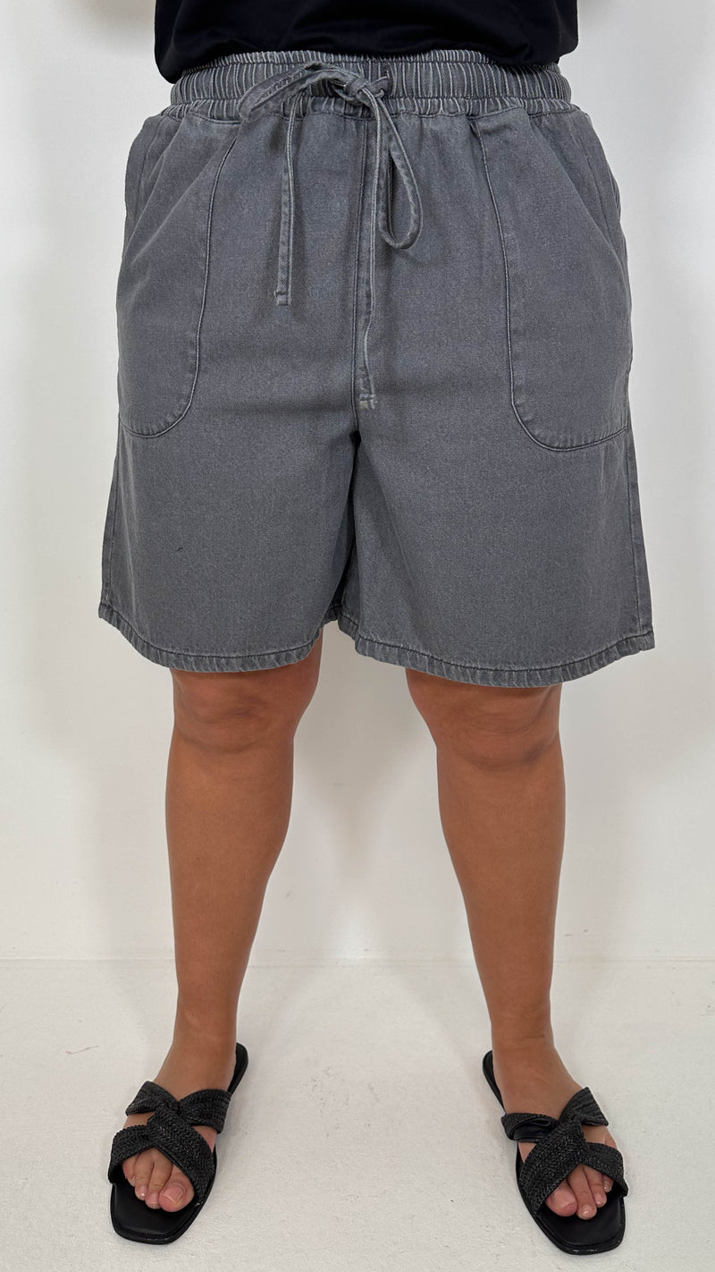 CurveWow Chambray Shorts Grey Wash