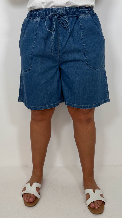 CurveWow Chambray Shorts Mid Wash