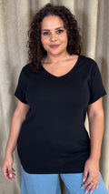 CurveWow 2 Pack Basic V Neck T-Shirt Black & White