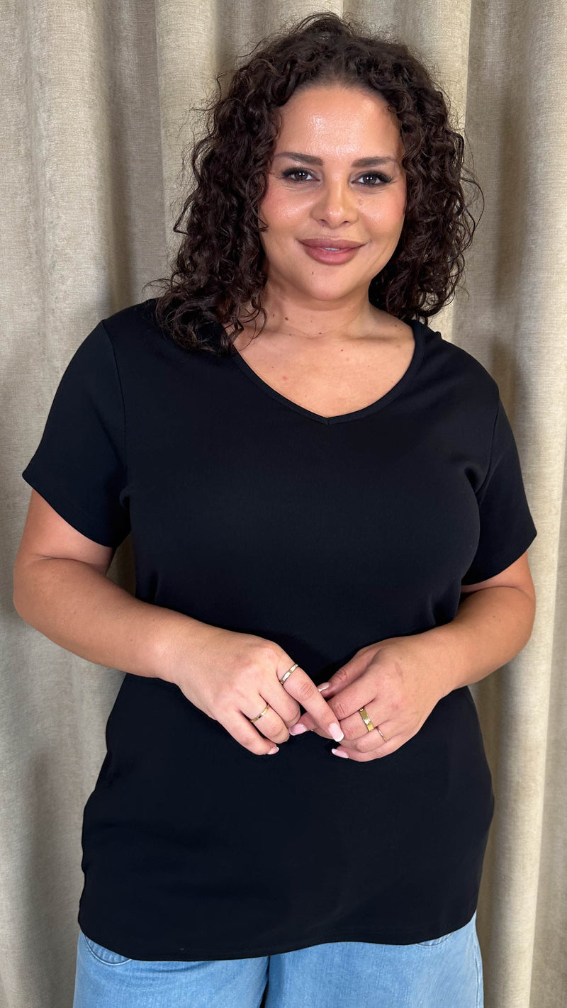 CurveWow Basic V Neck T-Shirt Black