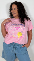 CurveWow Printed Slogan T-Shirt Pink Tequila Pomelo