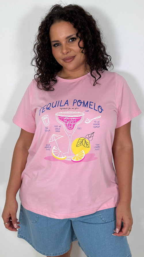 CurveWow Printed Slogan T-Shirt Pink Tequila Pomelo