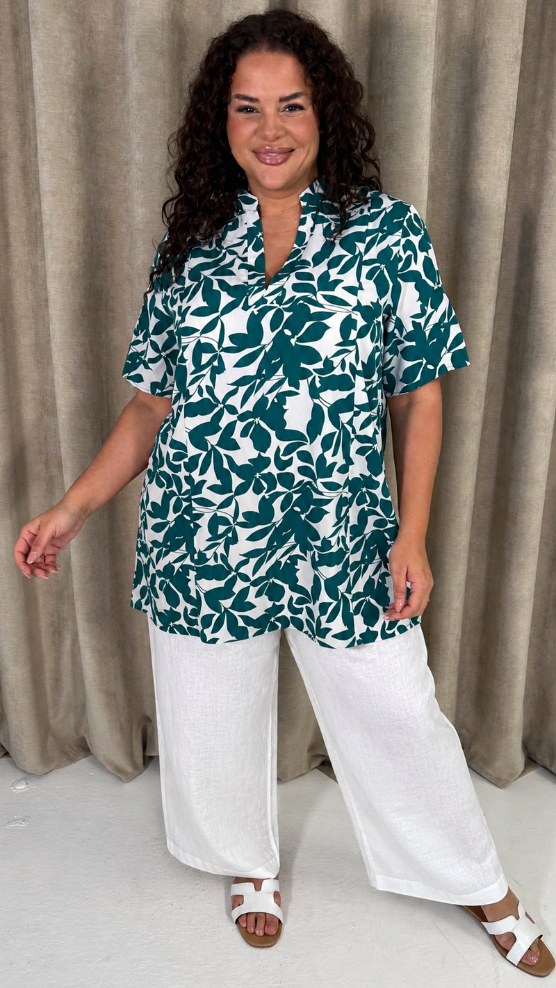 CurveWow Notch Neck Tunic Top Green