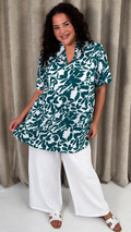 CurveWow Notch Neck Tunic Top Green