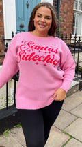 CurveWow Santas Sidechick Slogan Knitted Jumper Pink