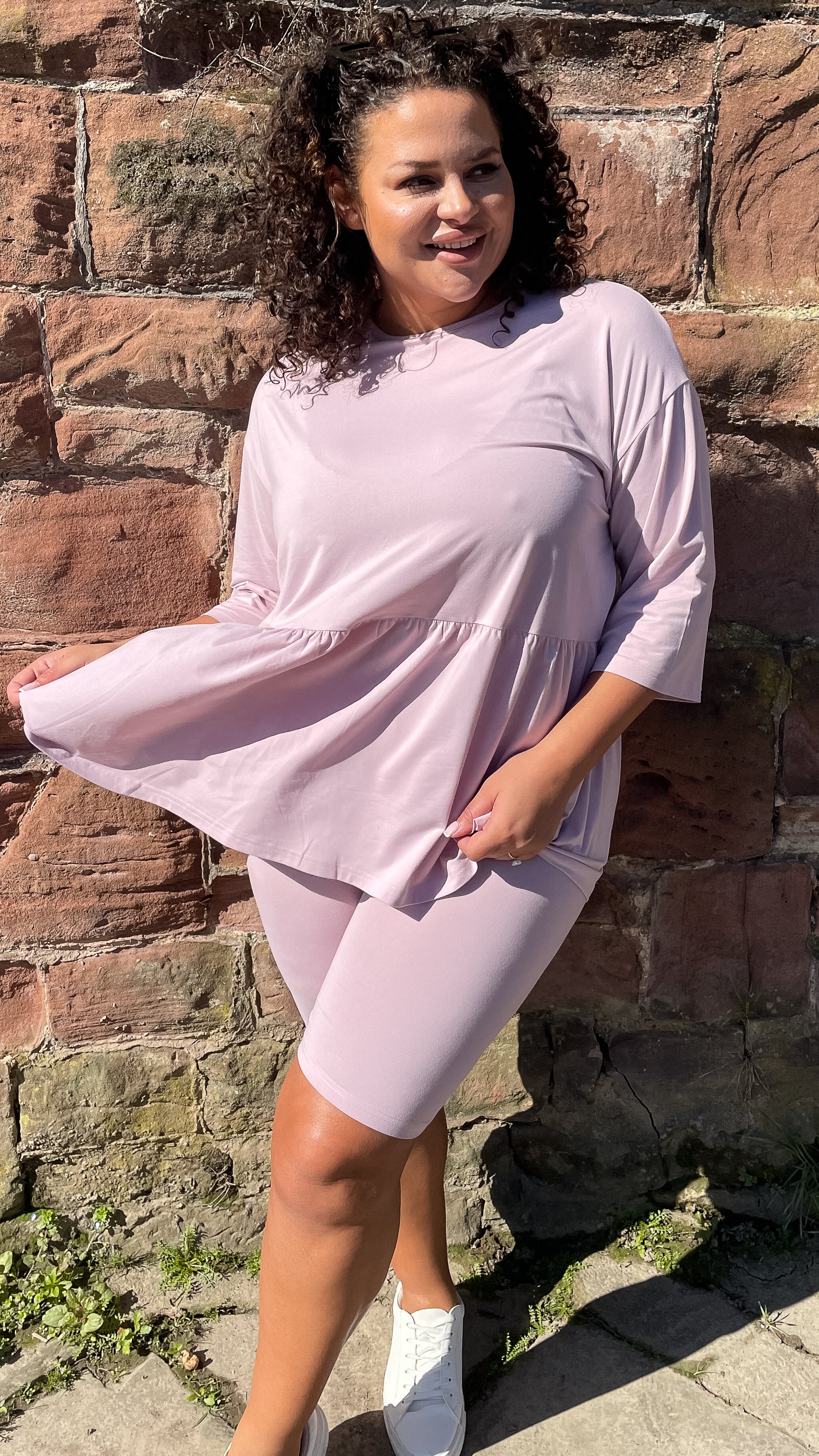 CurveWow Smock Top and Cycle Shorts Pink