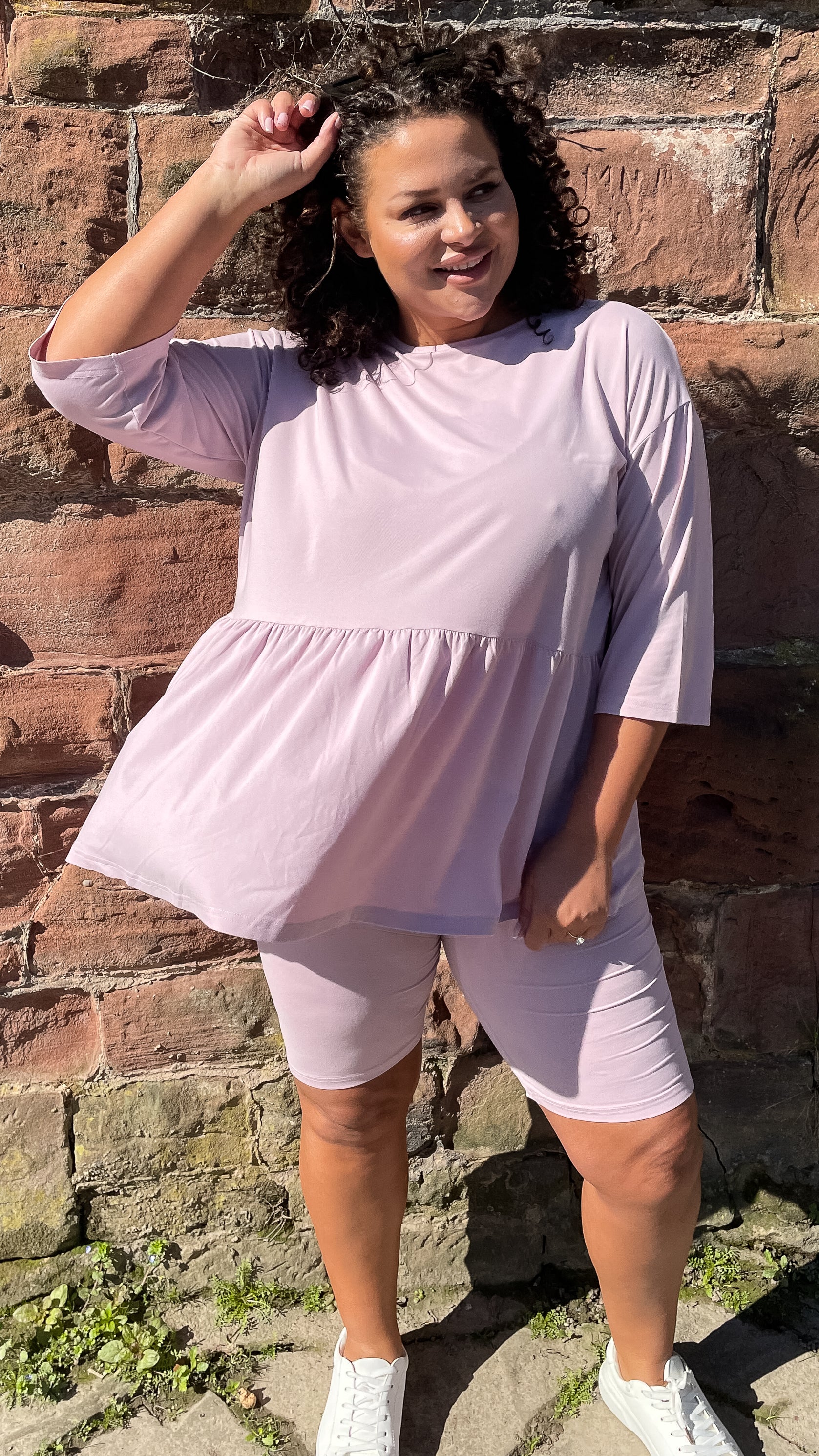 CurveWow Smock Top and Cycle Shorts Pink