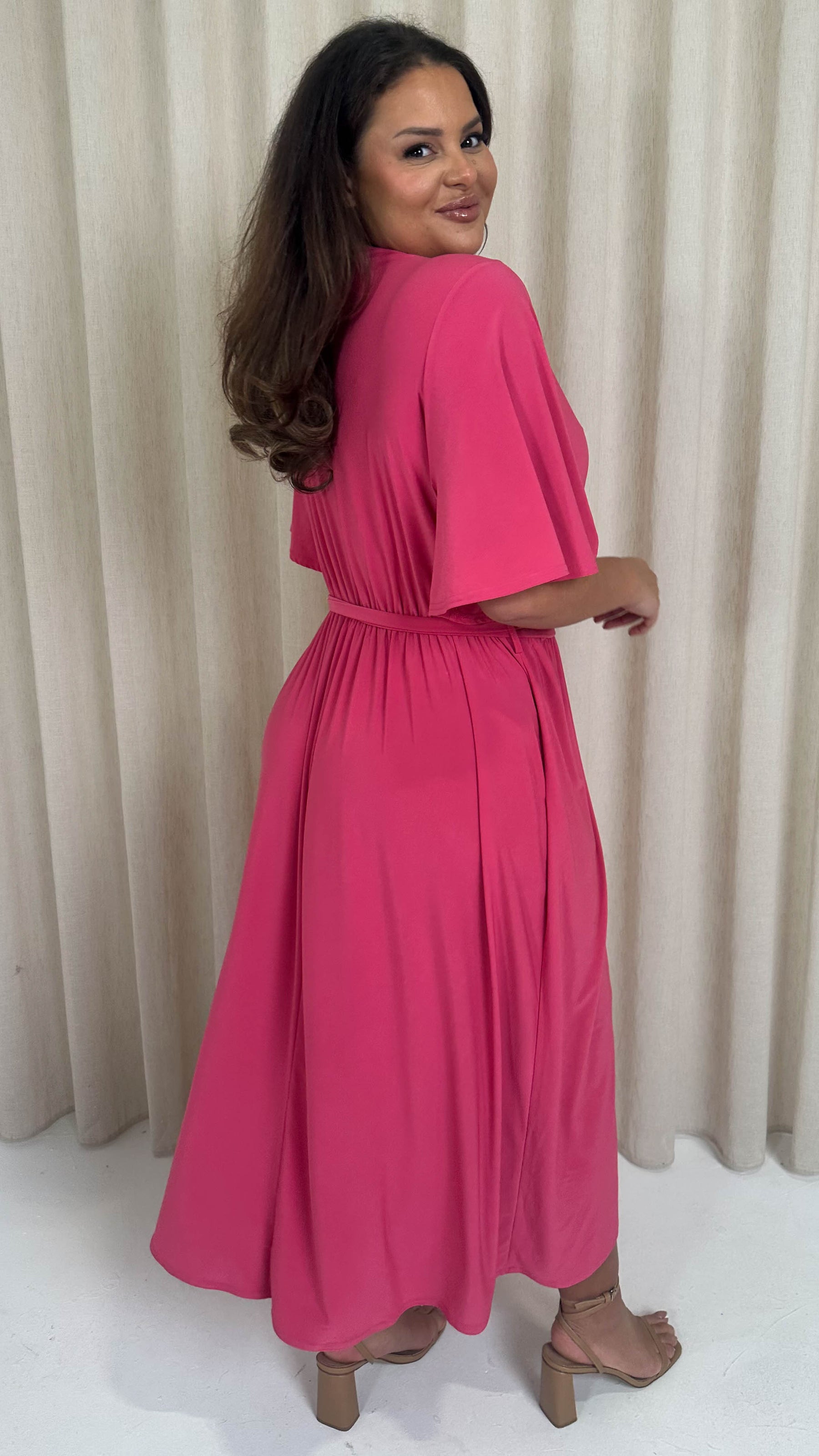 CurveWow D Ring Belted Wrap Dress Pink Curvewow CurveWow D Ring Belted Wrap Dress Pink Curvewow