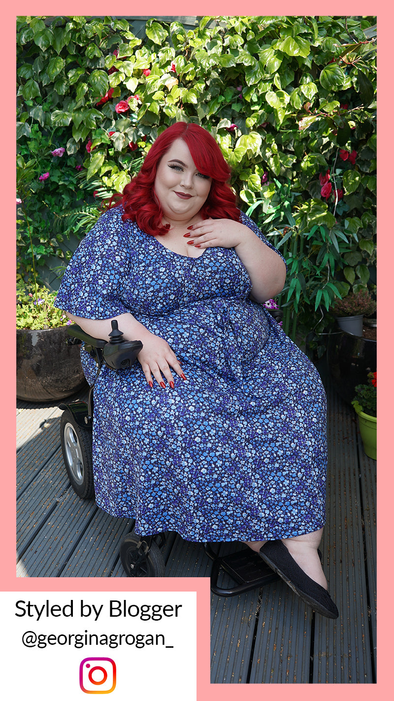 CurveWow Tie Waist Dress Navy Blue Floral