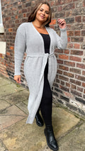 CurveWow Maxi Knitted Belted Cardigan Grey