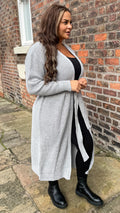 CurveWow Maxi Knitted Belted Cardigan Grey