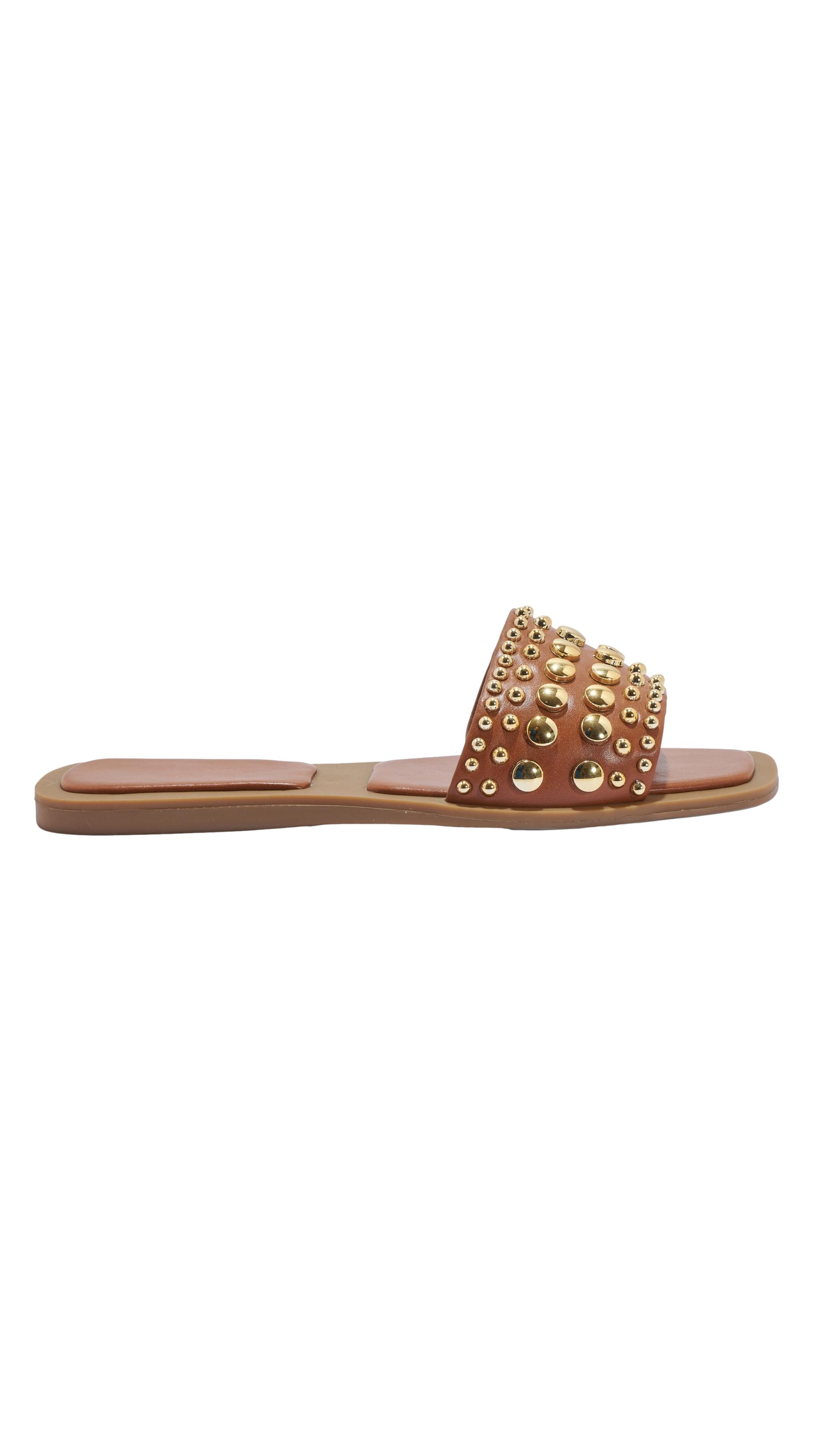 Clear Studded Mule Sandal Tan