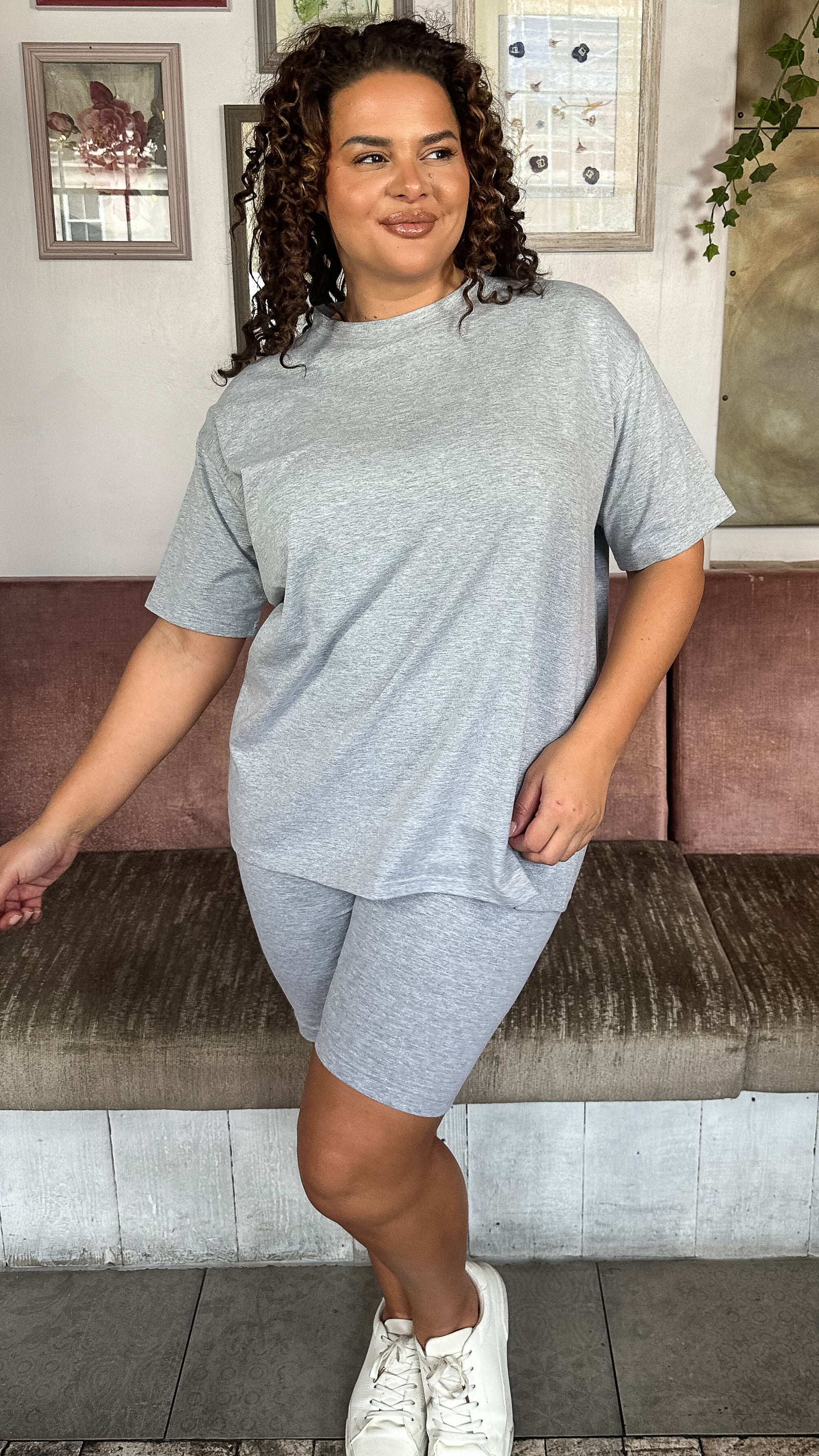 CurveWow T-Shirt & Cycle Short Set Grey Marl