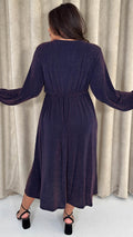 CurveWow Wrap Balloon Sleeve Midaxi Dress Navy Sparkle