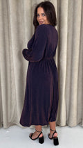 CurveWow Wrap Balloon Sleeve Midaxi Dress Navy Sparkle
