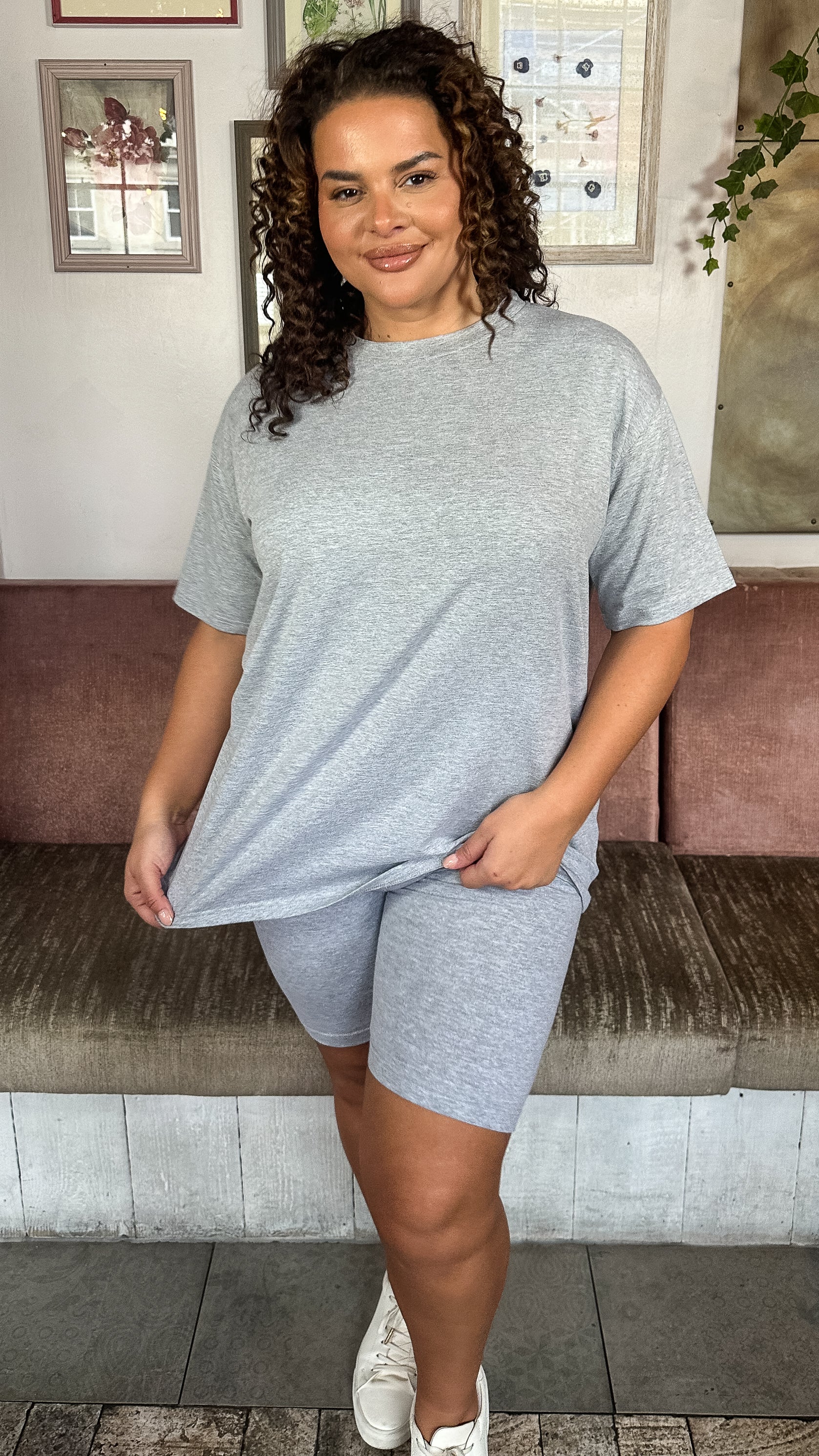 CurveWow T-Shirt & Cycle Short Set Grey Marl