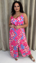 CurveWow Tie Front Cami Maxi Dress Pink Leopard