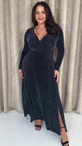 CurveWow Wrap Maxi Dress Black & Silver Sparkle