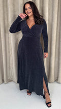 CurveWow Wrap Maxi Dress Black & Silver Sparkle