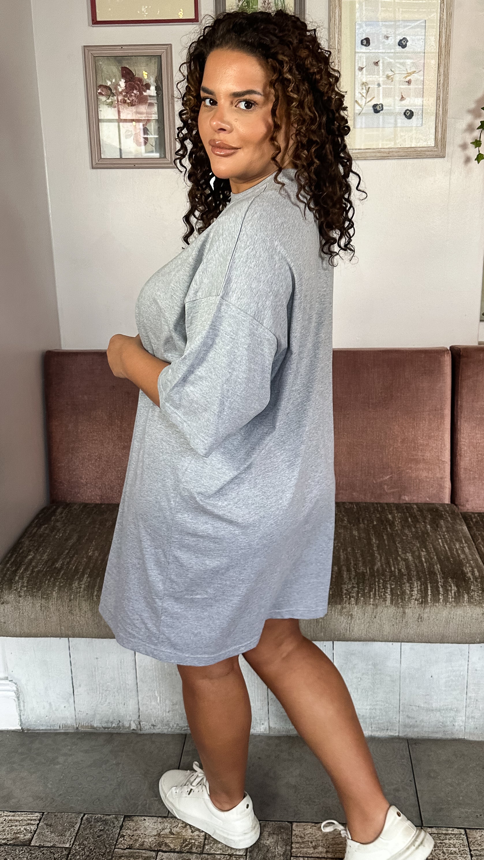 CurveWow Oversized T-Shirt Dress Grey Marl