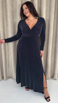 CurveWow Wrap Maxi Dress Black & Silver Sparkle