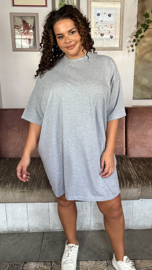 CurveWow Oversized T-Shirt Dress Grey Marl