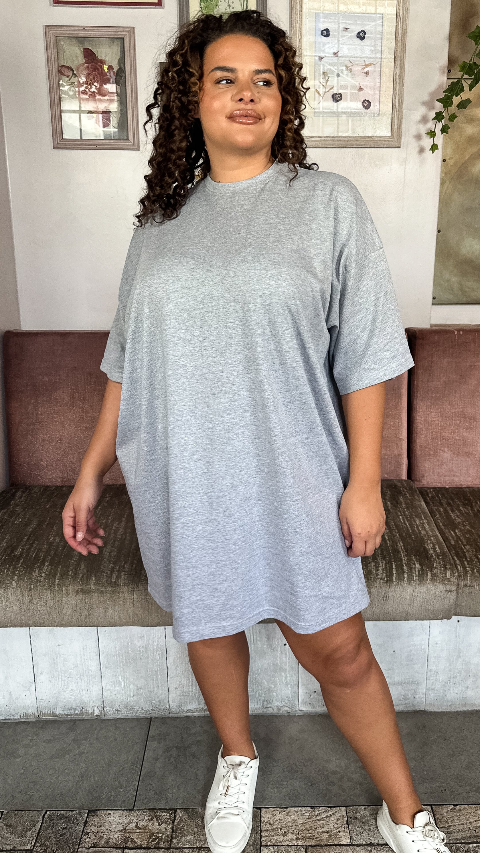 CurveWow Oversized T-Shirt Dress Grey Marl