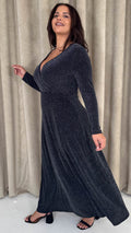 CurveWow Wrap Maxi Dress Black & Silver Sparkle