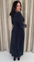 CurveWow Wrap Maxi Dress Black & Silver Sparkle