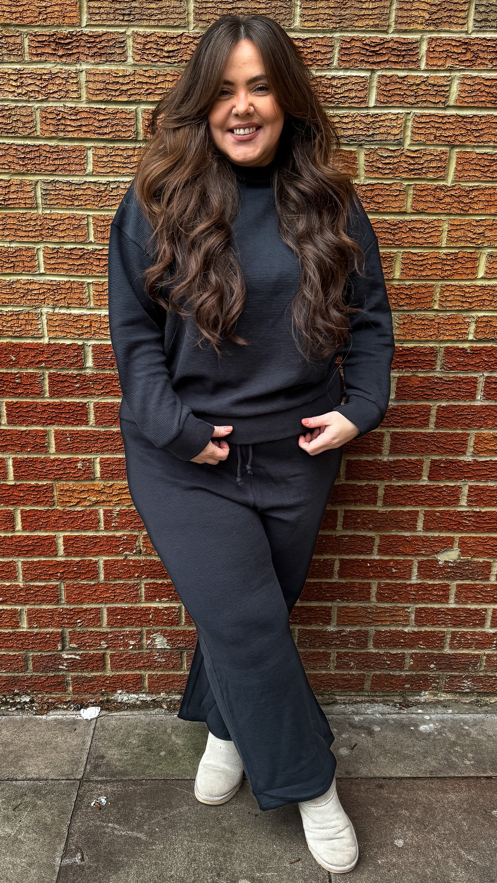 CurveWow Waffle Loungewear Hoodie Navy