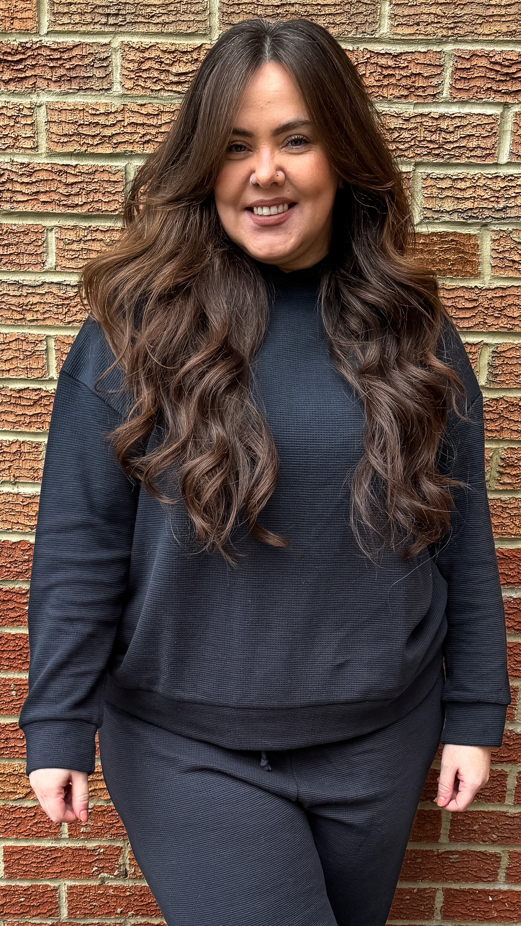 CurveWow Waffle Loungewear Hoodie Navy