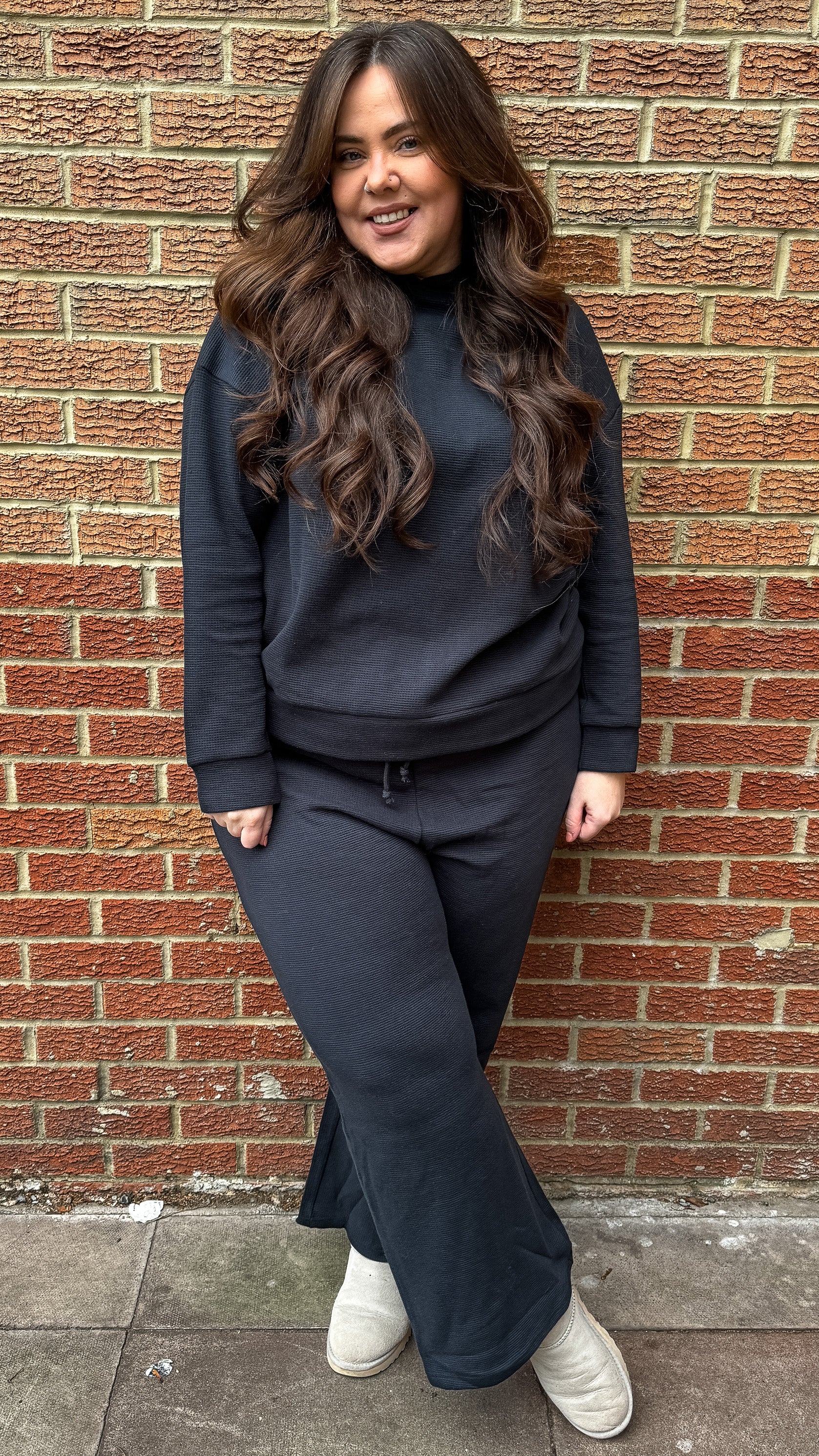 CurveWow Waffle Loungewear Hoodie Navy