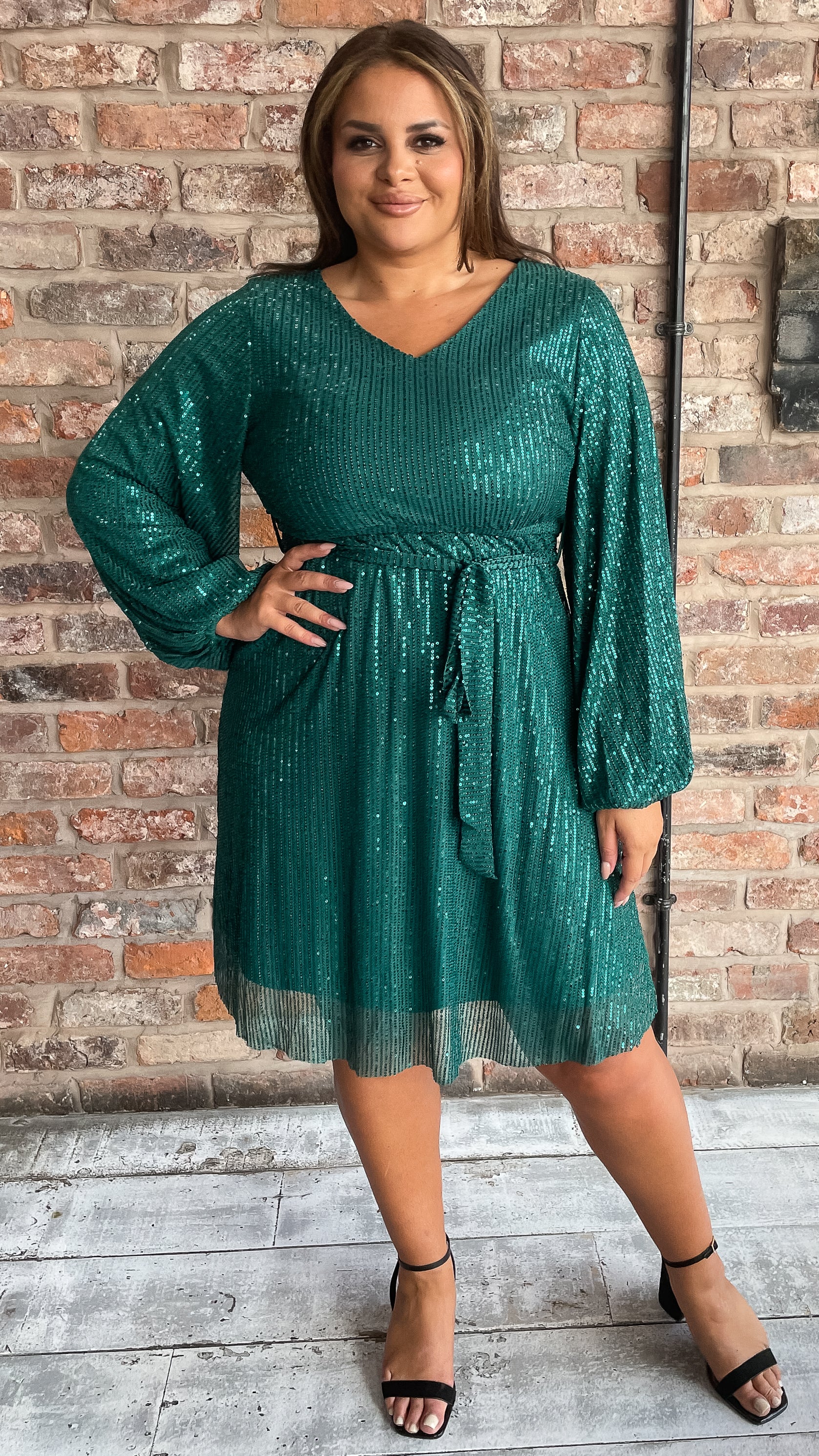 CurveWow Sequin Dress Bottle Green Curvewow CurveWow Sequin Dress Bottle Green Curvewow
