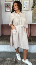 CurveWow Linen Midi Shirt Dress Cream