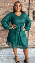CurveWow Sequin Dress Bottle Green