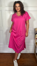 CurveWow Side Split Midaxi T-Shirt Dress Pink