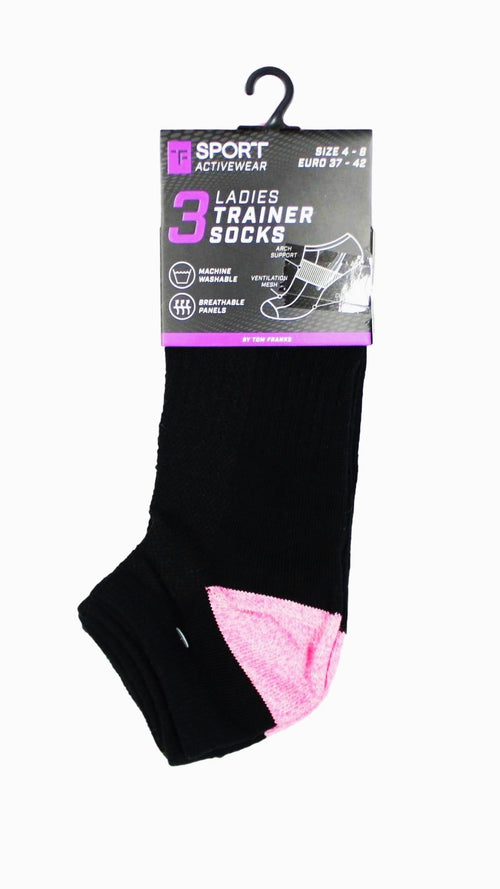 3 Pack Twist Yarn Heel & Toes Trainer Socks Black