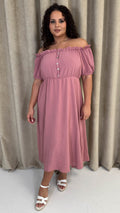 CurveWow Bardot Midi Dress Pink