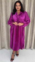 CurveWow Twist Front Satin Midi Purple