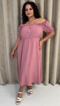 CurveWow Bardot Midi Dress Pink