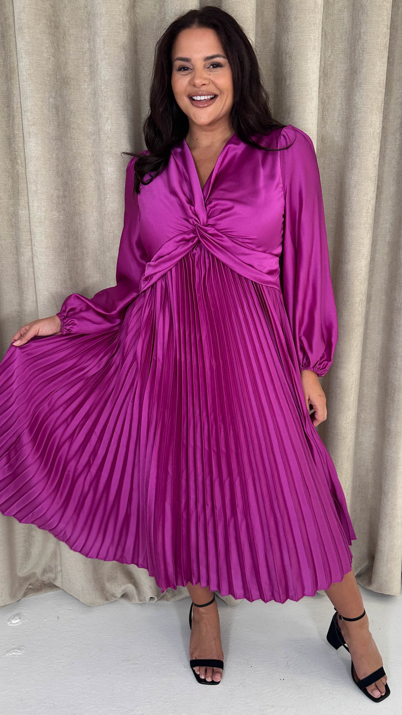 CurveWow Twist Front Satin Midi Purple
